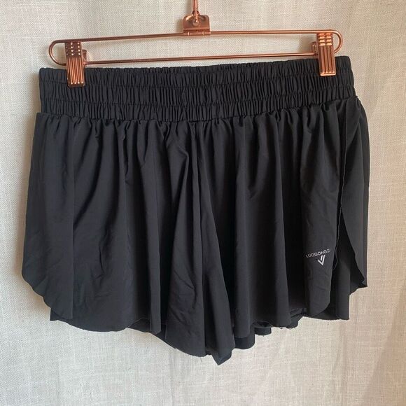 LUOGONGZI Women’s Large Black Shorts Layered Nylon Spandex Running Athletic Yoga - Picture 2 of 10